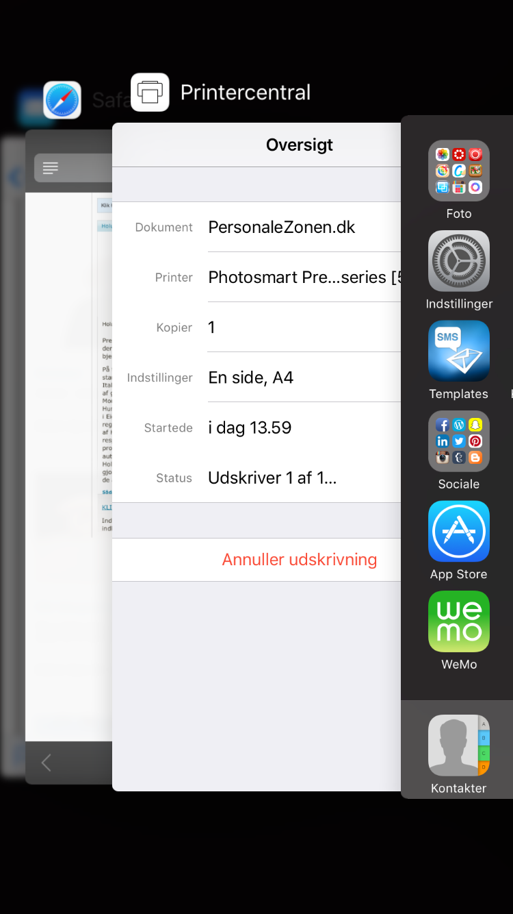 PrintCentral visning på iOS9