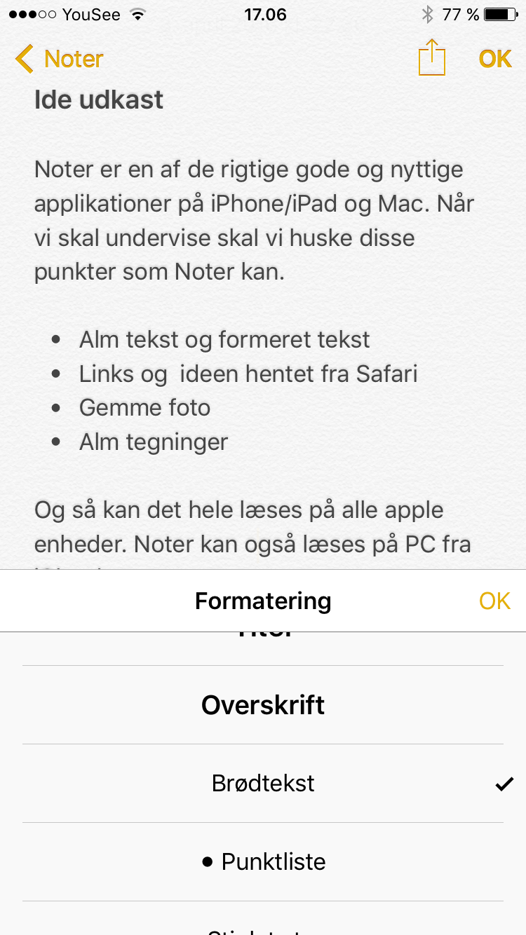 Formatering af tekst i Noter